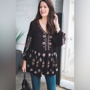 Free People Black Floral Boho Blouse
